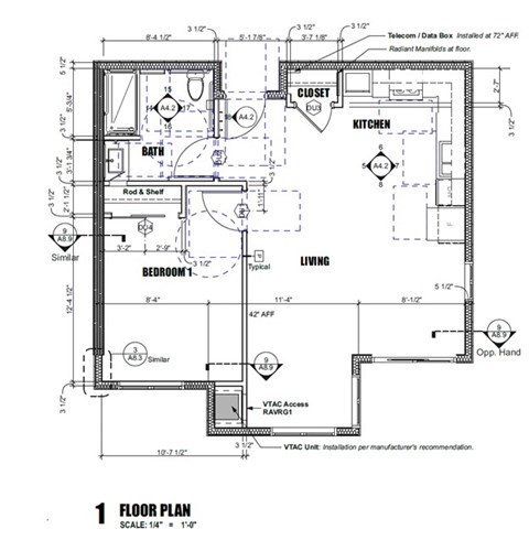 Floor plan for 1 bed, 1 bath, 675 sqft